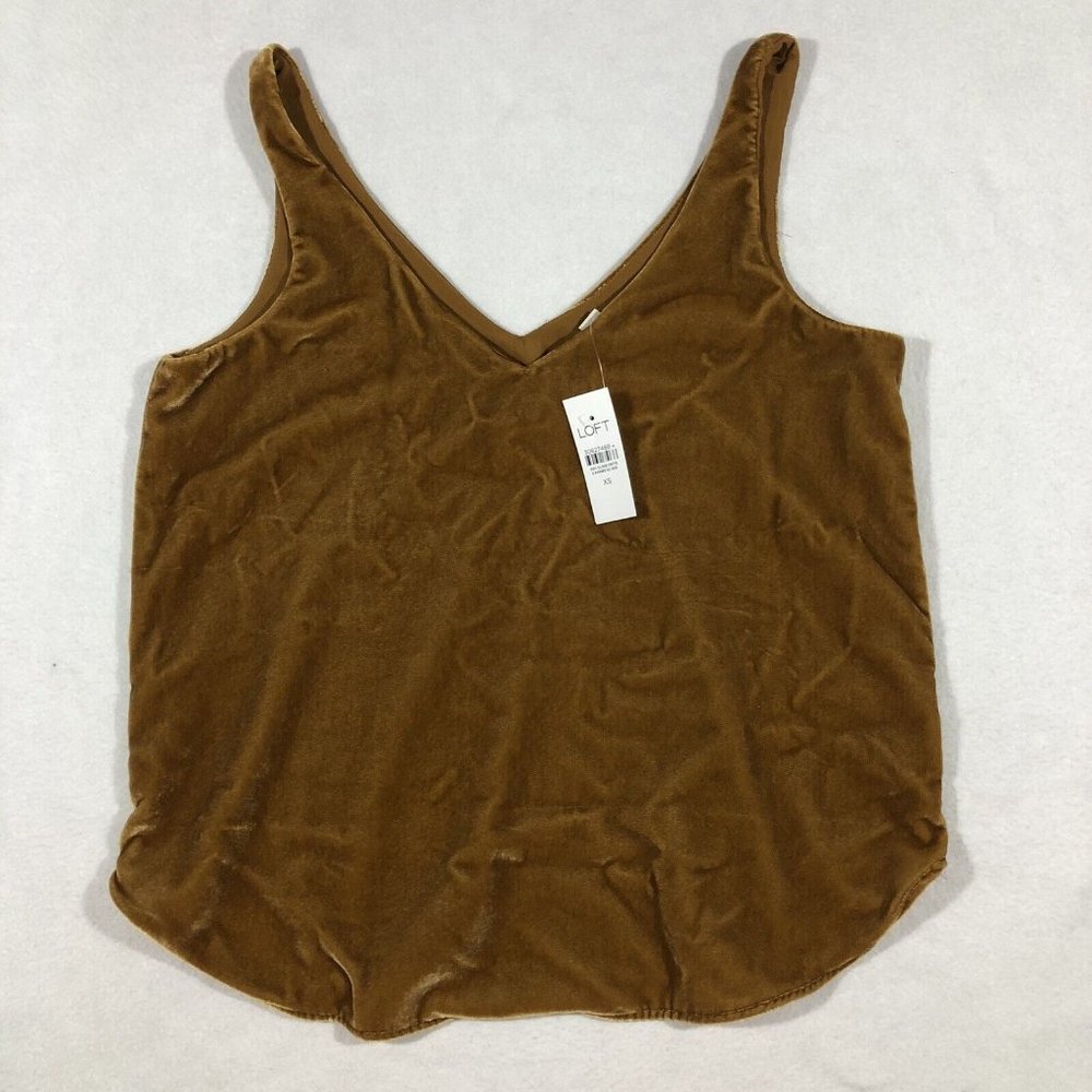 NEW LOFT Womens XS V-Neck Velvet Tank Top Mustard Gold Brown NWT
